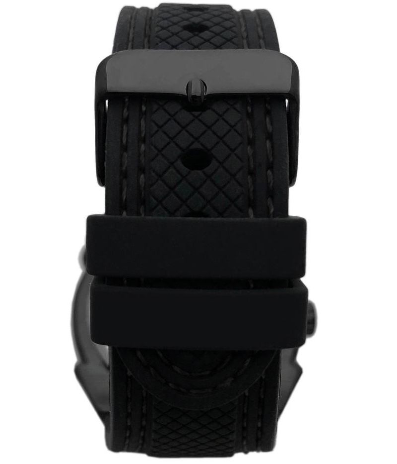 Men's 44mm Black Sport Calendar Stitched Rubber Band Watch