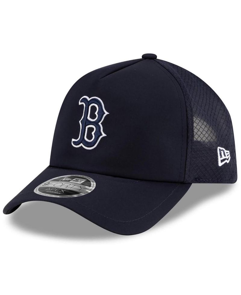 Men's Navy Boston Red Sox 2026 Batting Practice Apex 9FORTY Adjustable Trucker Hat
