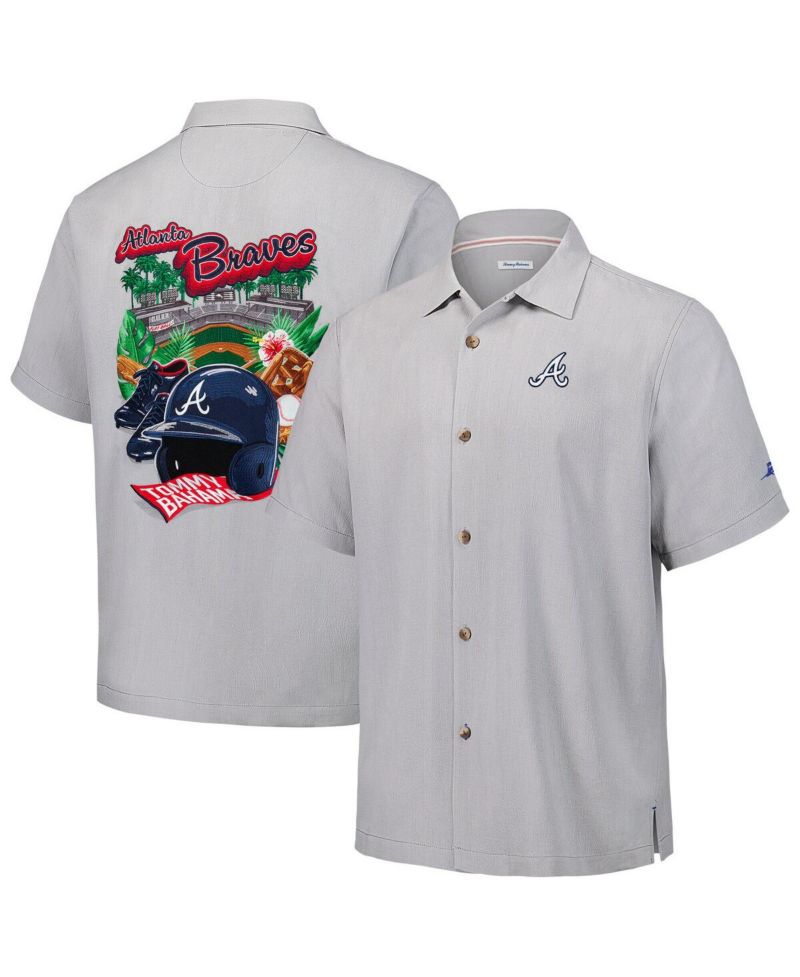 Men's Gray Atlanta Braves Hit and Run Silk Camp Button-Up Shirt