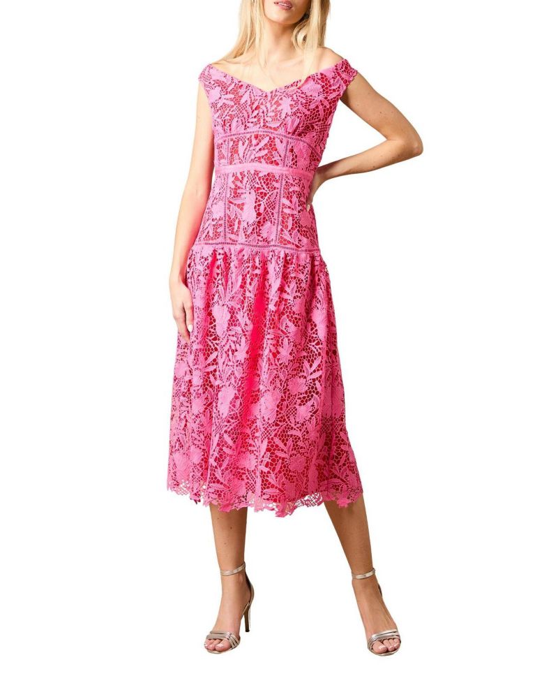 Women's Floral Lace Off The Shoulder Midi Dress