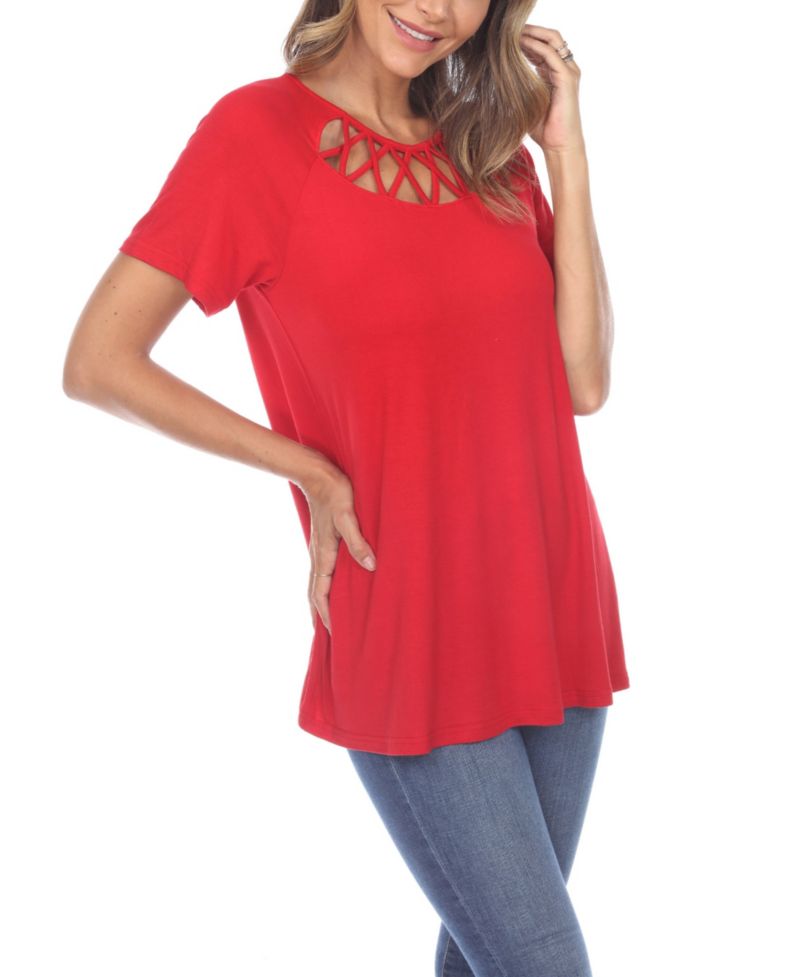 Plus Size Crisscross Cutout Short Sleeve Top