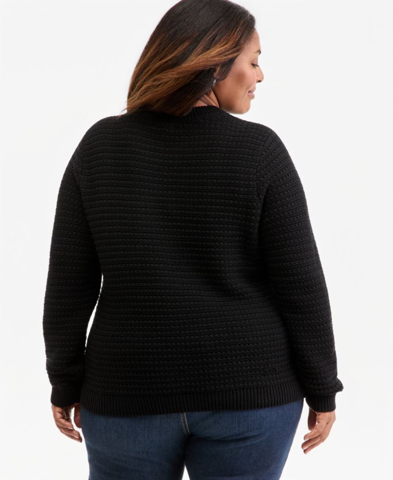Plus Crewneck Ribbed-Knit Side-Button Sweater