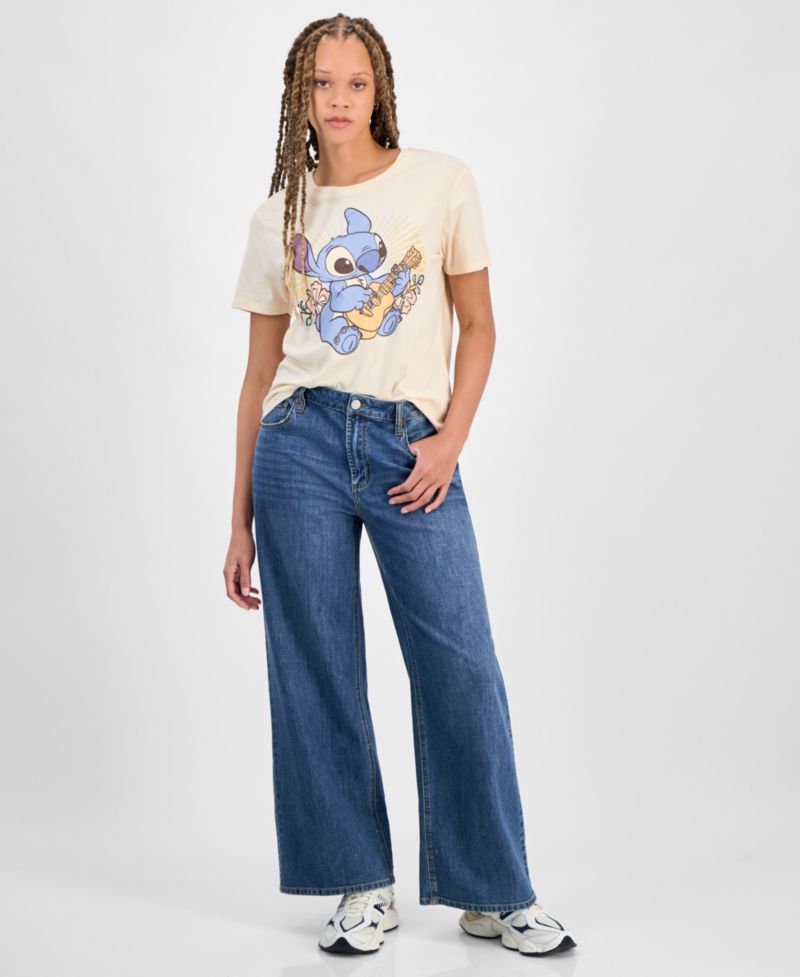 Juniors' Retro Ohana Stitch Crewneck T-Shirt