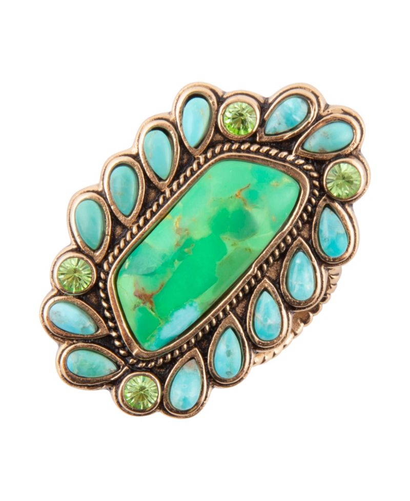 Legacy Lime Green and Blue Turquoise Golden Statement Ring