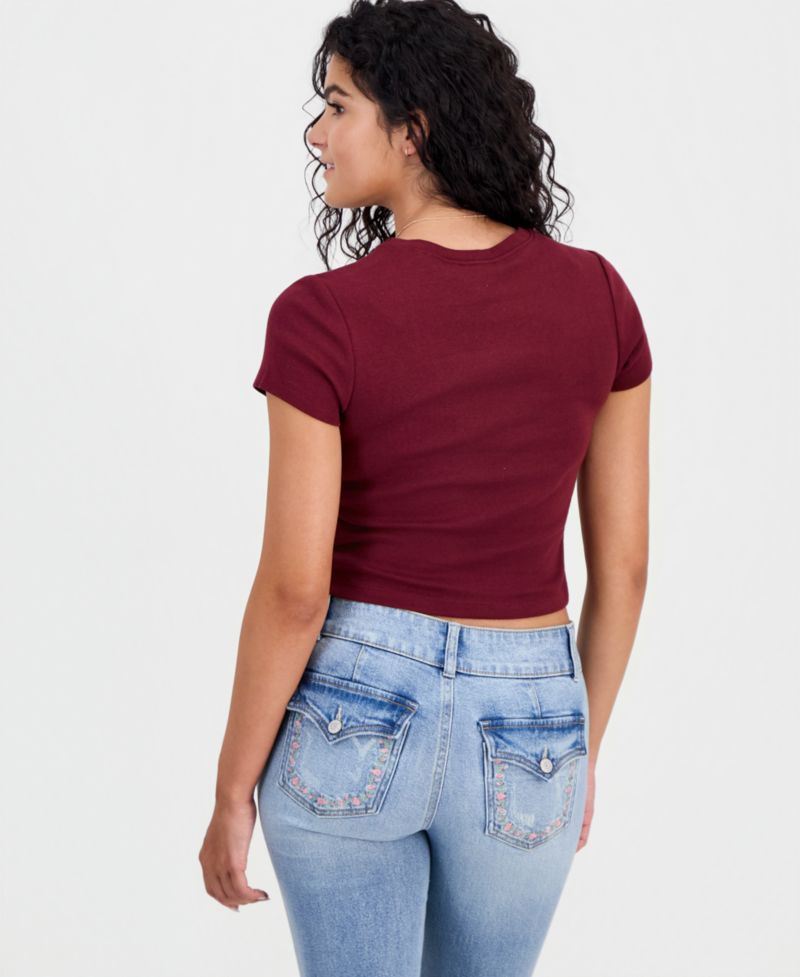 Juniors' Butterfly Embroidered Cropped T-Shirt