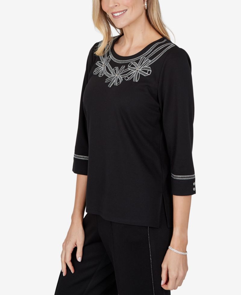 Petite 3/4-Sleeve Crew Neck Side-Slit Top