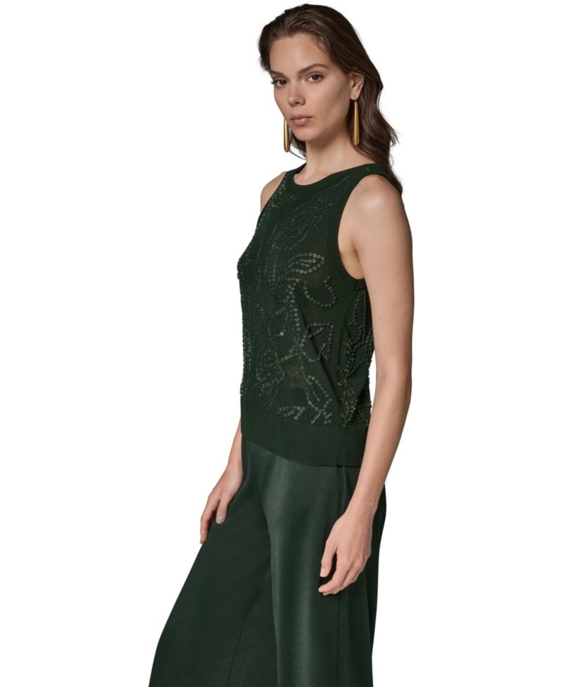 Women's Beaded Crewneck Sleeveless Tank