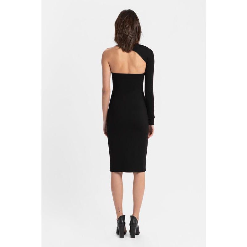 Women's Manhattan One-Shoulder Long-Sleeve Open-Back Fitted Midi Dress