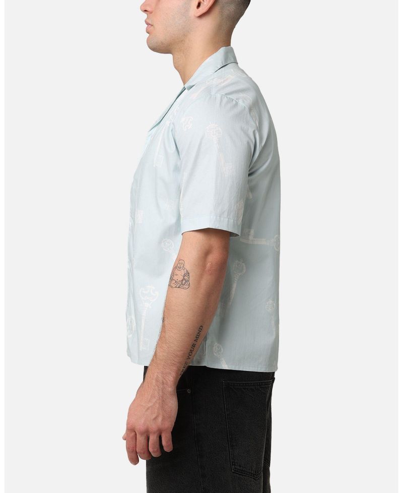 Men's Skeleton Key Button Up Shirt - Light Blue S