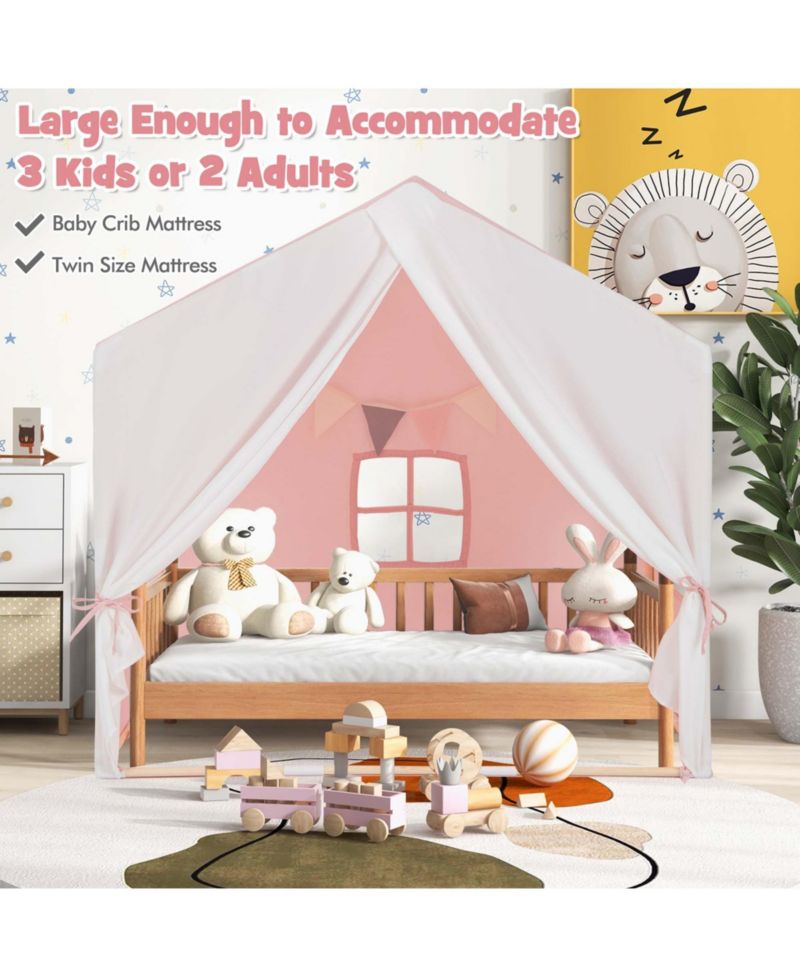 Kids' Castle Play Tent with Solid-Wood Frame and Washable Mat