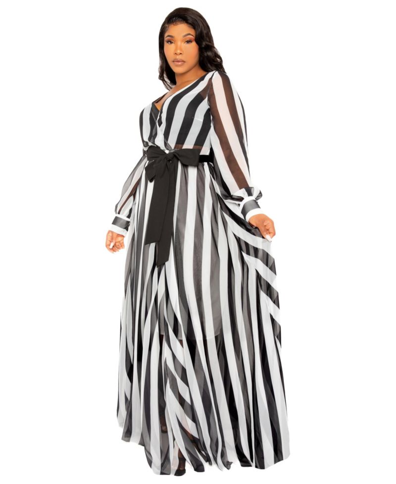 Plus Size Stripe Surplice Maxi Dress