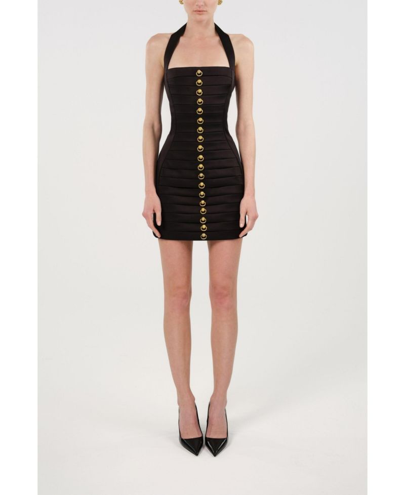Women's Pleated Detail Embellished Mini Dress