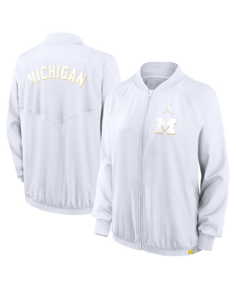 Women's White Michigan Wolverines Statement Bomber Raglan Full-Zip Jacket