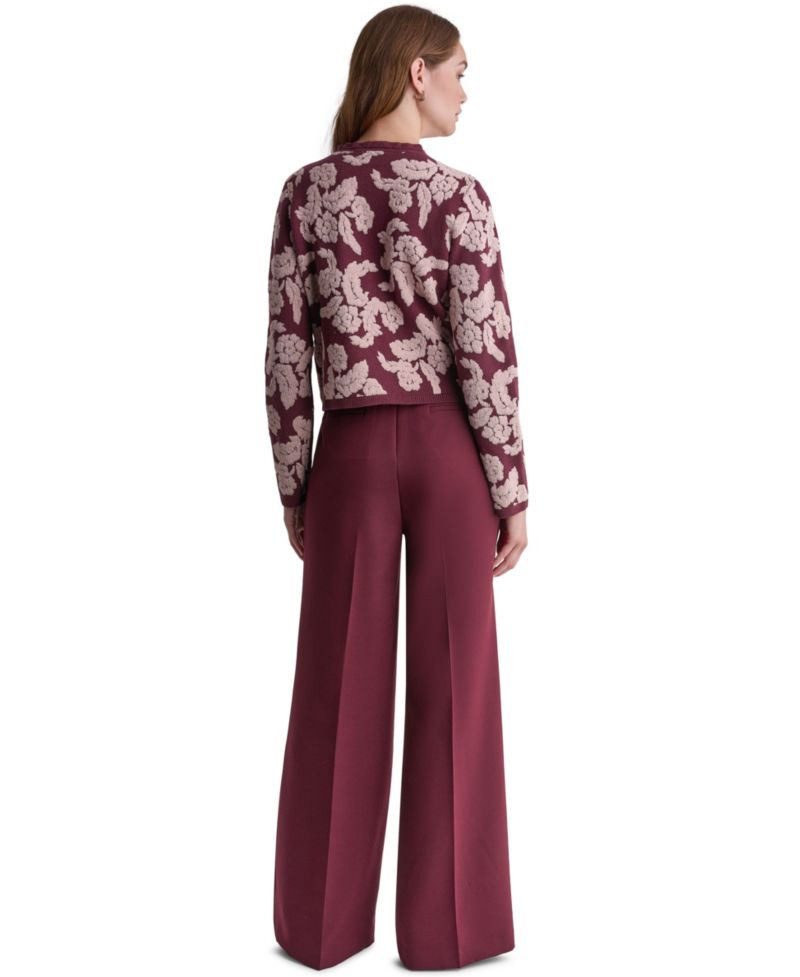 Women's Floral Crew-Neck Cardigan Sweater