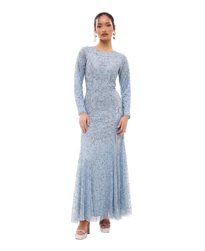 Women's Modest Embellished Sequins Fitted Maxi Dress