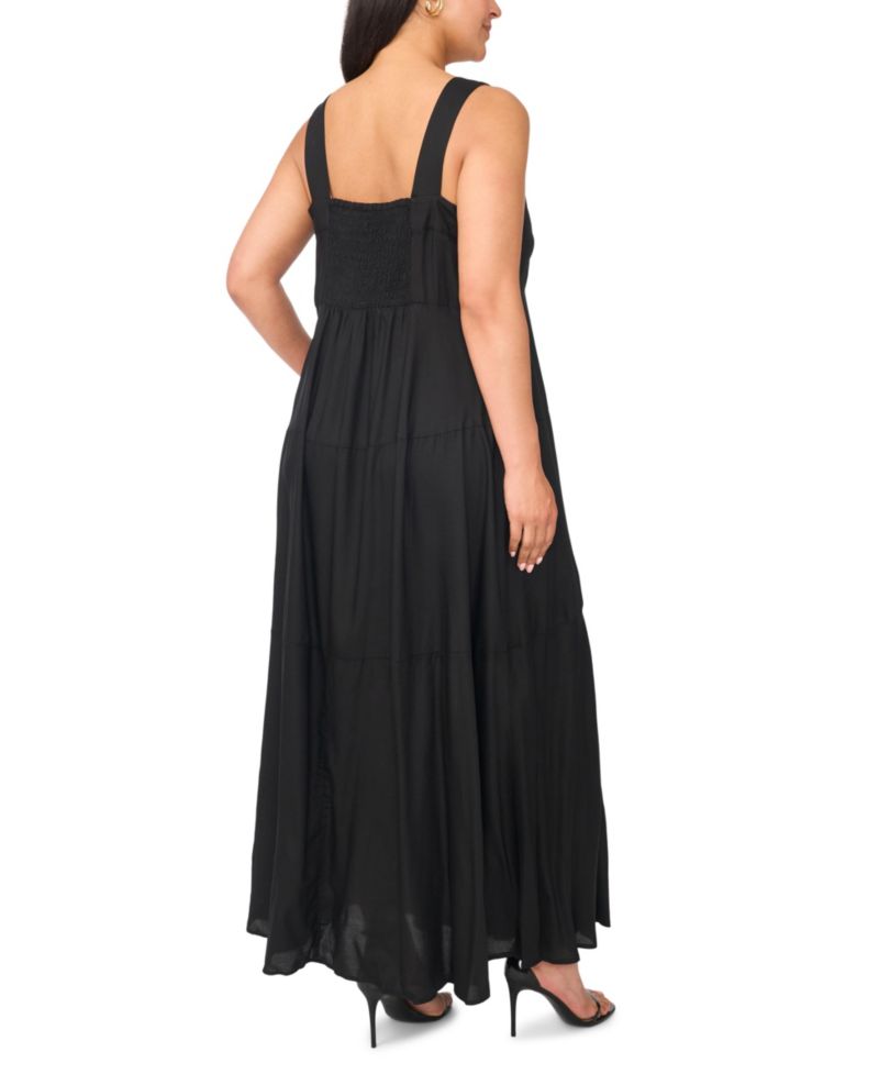 Plus Size Square-Neck Smocked-Back Sleeveless Maxi Dress