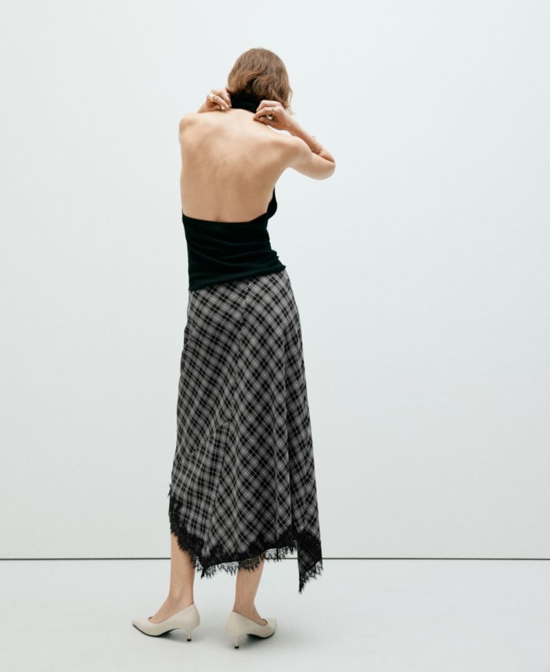 Women's Plaid Midi Lace-Trim Skirt