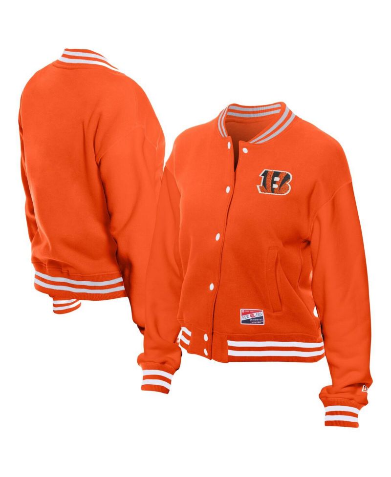 Women's Orange Cincinnati Bengals Throwback Fleece Full-Snap Jacket