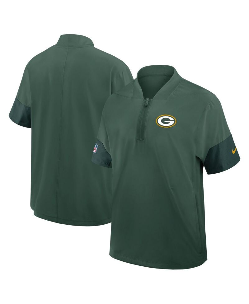 Men's Green Green Bay Packers Sideline Short Sleeve Quarter-Zip Performance Coach Jacket