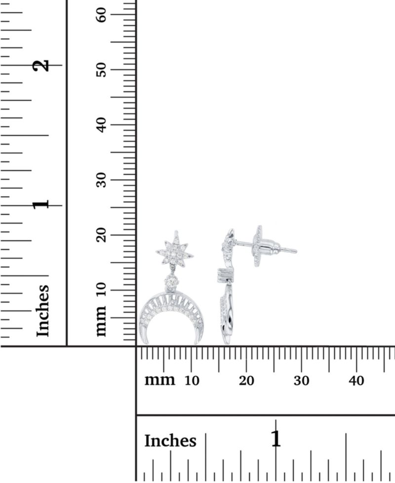 Cubic Zirconia Star & Crescent Moon Drop Earrings in Sterling Silver