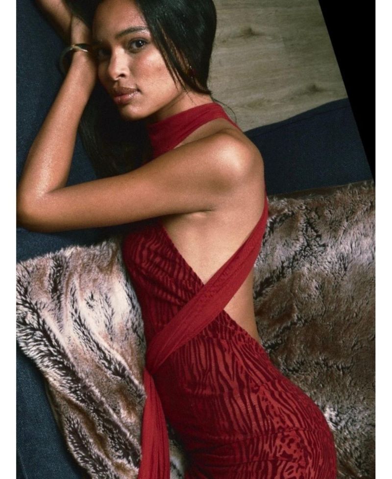 Women's Cerise Scarlet Burnout Velvet Multiwear Mesh Ribbon Maxi Dress