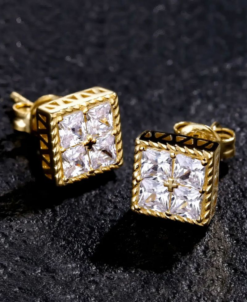 Men's Stud Earrings in 14k Gold Plated Over Sterling Silver