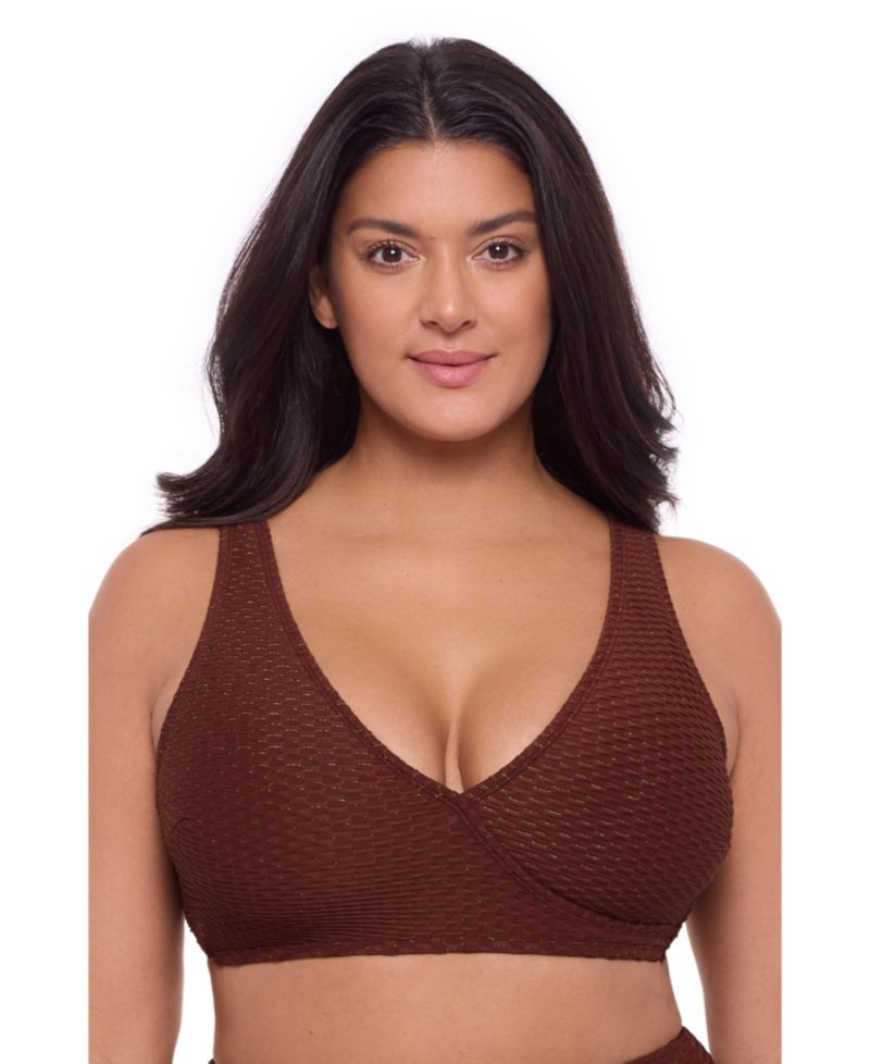 Women's Supportive and Sculpting Grid-Textured Wrap Bralette Swimsuit Top