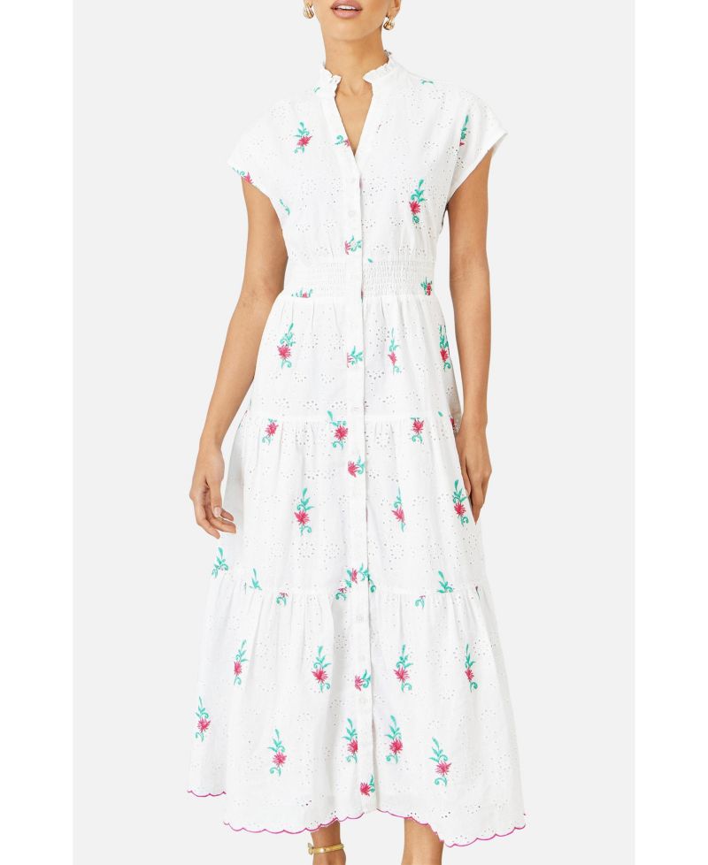 Women's Broderie Anglaise Embroidered Midi Dress