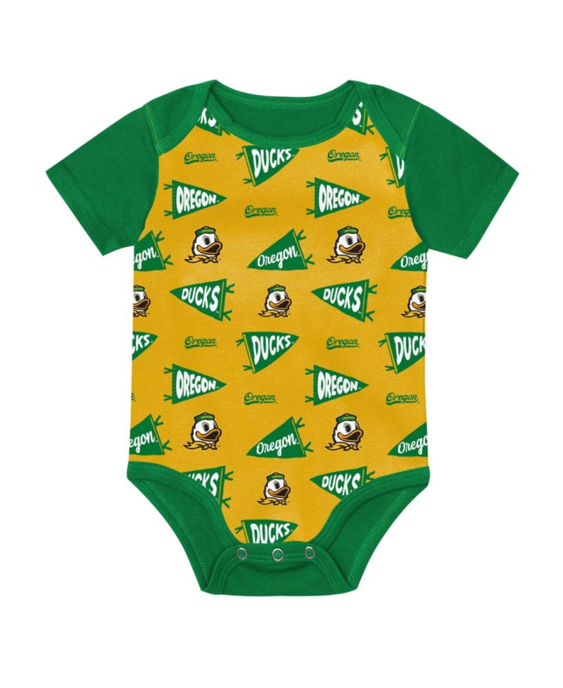 Baby Boys and Girls Green Oregon Ducks Star Player Three-Piece Bodysuit Set