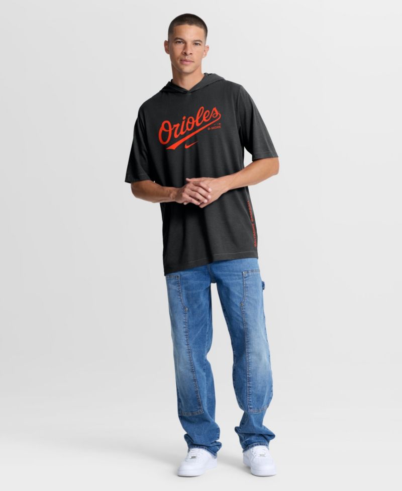 Men's Black Baltimore Orioles Arched Wordmark Tri-Blend Hooded T-Shirt