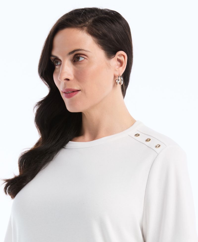 Petite Button Detail Short-Sleeve Top