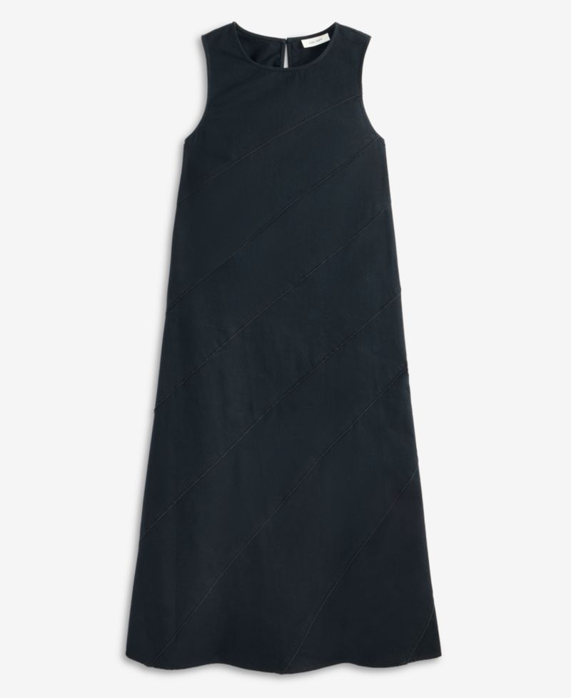 Women's Linen-Blend Diagonal Seam Midi Dress