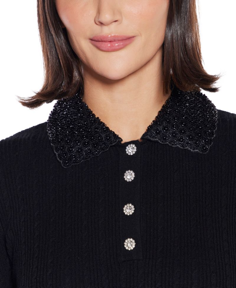 Women's Black Label Beaded Collar Sweater