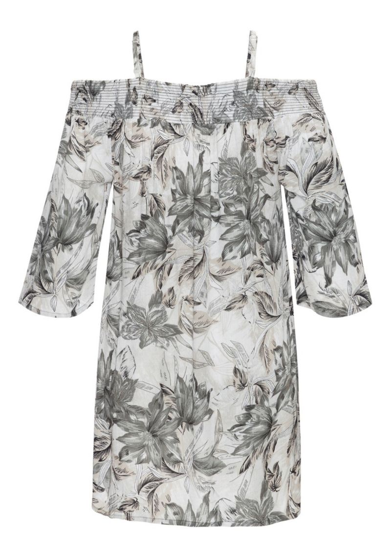 Women's Viscose Printed Off Shoulder Smocked Short Dress