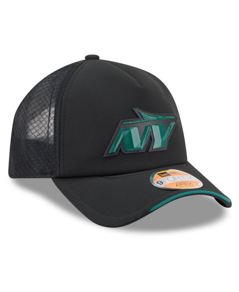 Men's Black New York Jets 2026 Sideline Apex 9FORTY Adjustable Trucker Hat