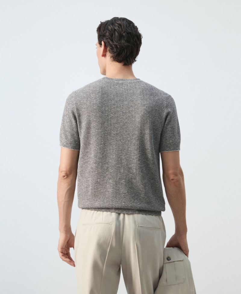 Men's Ribbed Linen-Cotton Blend T-Shirt