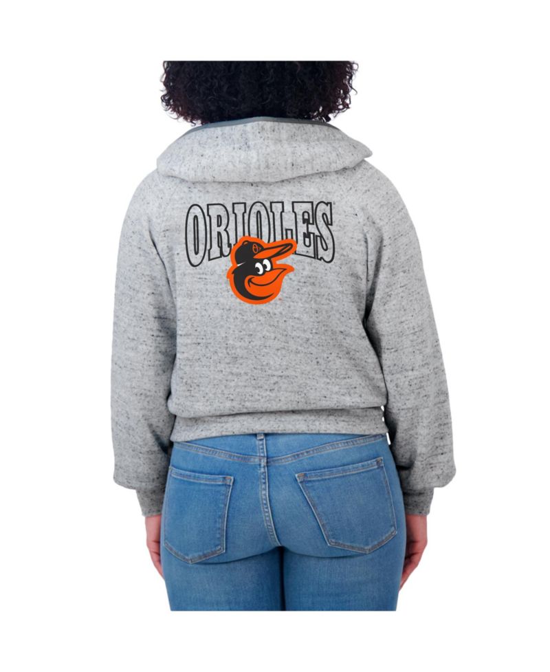 Women's Heather Gray Baltimore Orioles Speckled Fleece Cropped Full-Zip Hoodie