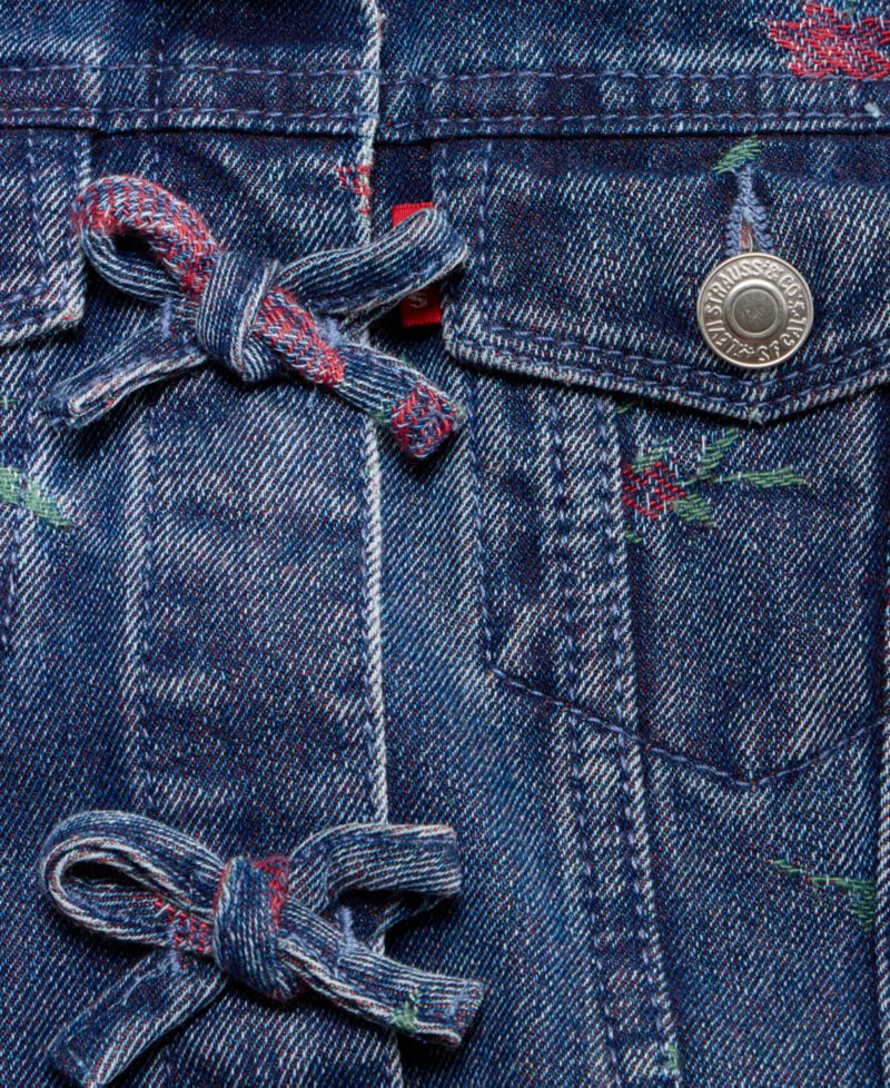 Girls' S-XL Floral Jacquard Trucker Jacket With Bows