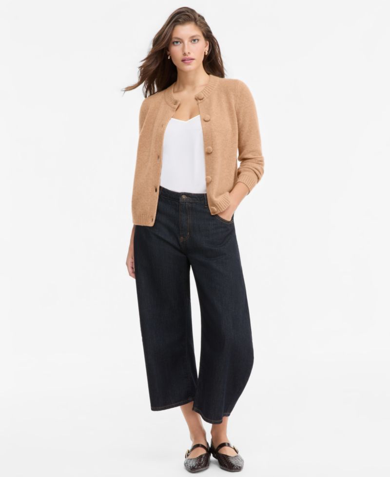 Women's 100% Cashmere Chunky Crewneck Cardigan