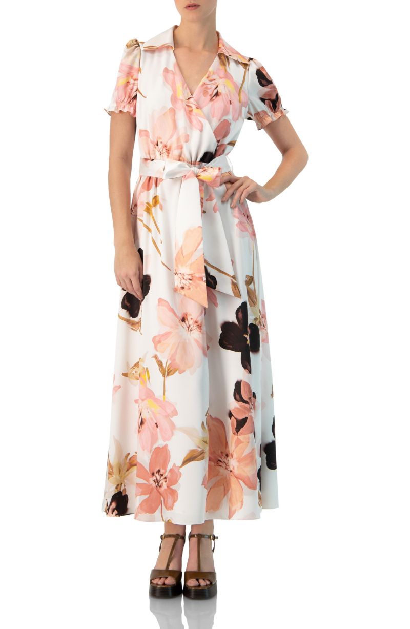 Women's Short Sleeve V-Neck Collared Maxi Dress