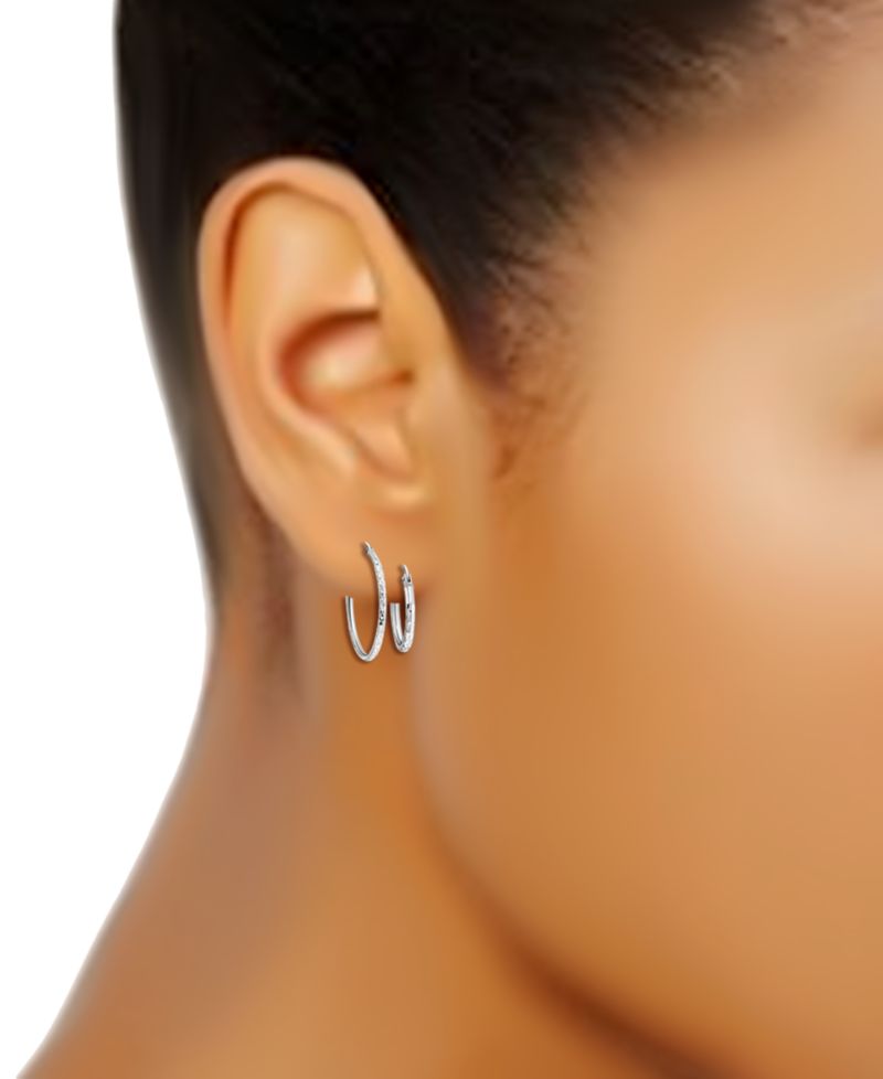 2-Pc. Set Faceted Texture Small Hoop Earrings in Sterling Silver