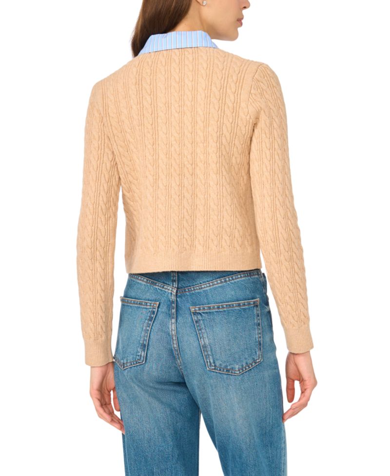 Women's Twofer Cable-Knit Collared Long-Sleeve Cardigan Sweater