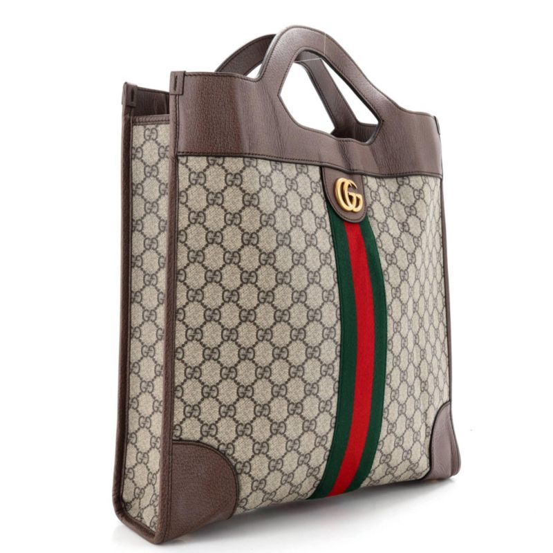 Large Ophidia Cut Out Handle Bag GG Coated Canvas with Leather