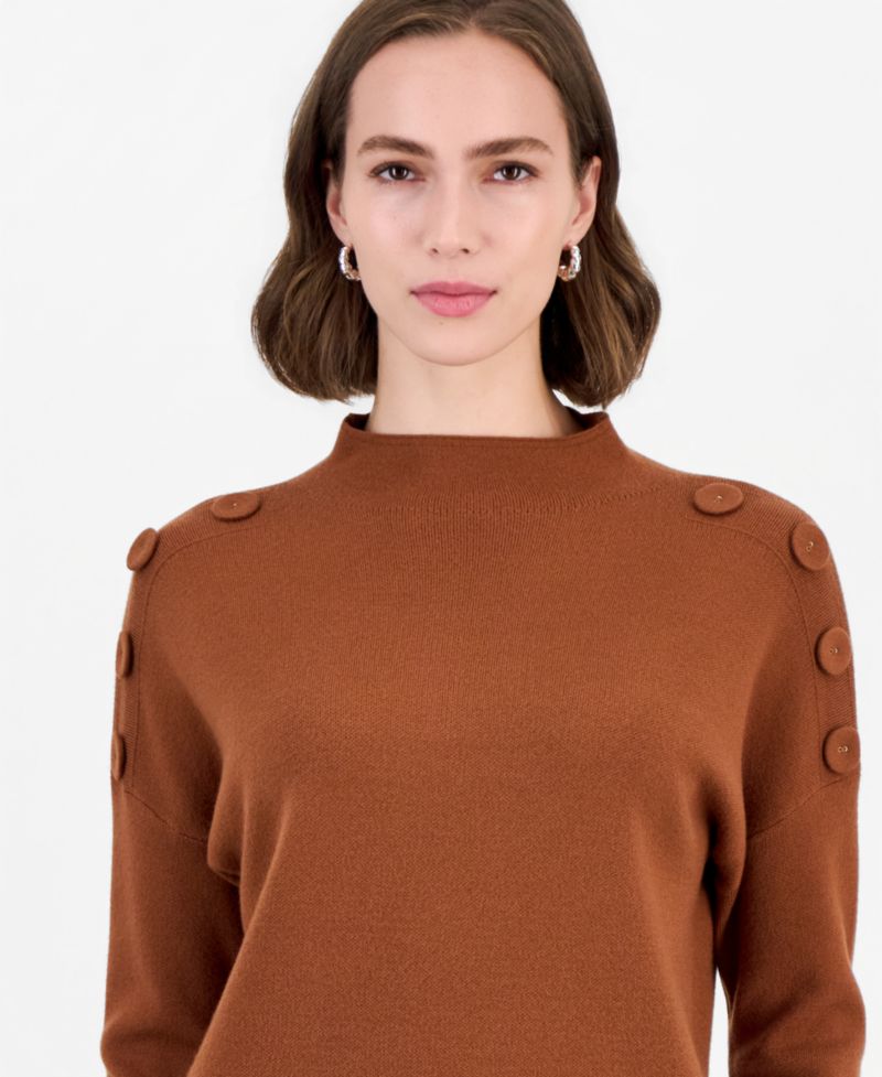 Women's Dropped-Shoulder Mock Neck Pullover Sweater