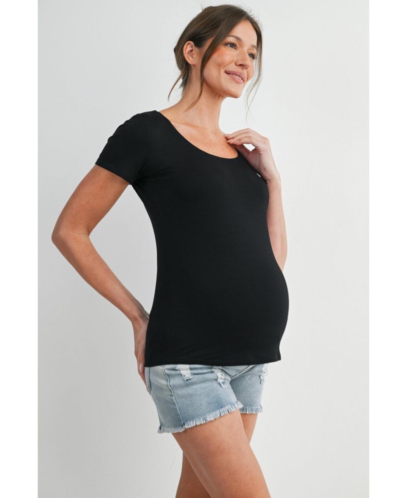 Maternity Scoop Neck Short-Sleeve Fitted T-Shirt