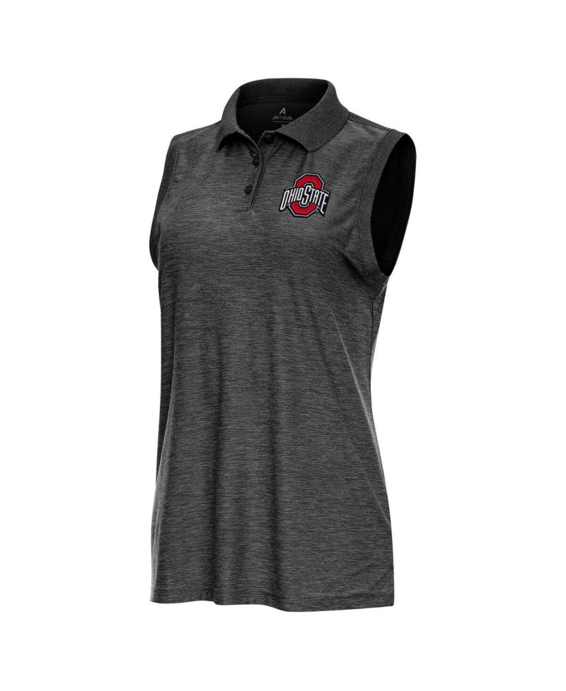 Women's Heather Black Ohio State Buckeyes Recap Sleeveless Polo Shirt