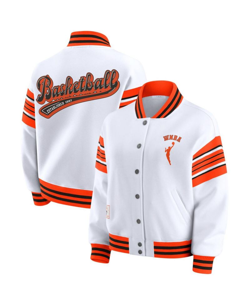Women's White/Orange WNBA Full-Snap Fleece Sweatshirt Jacket