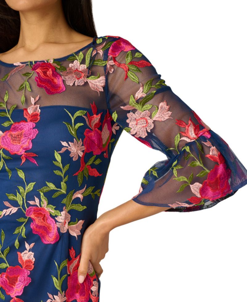 Petite Embroidered Boat-Neck Short Dress