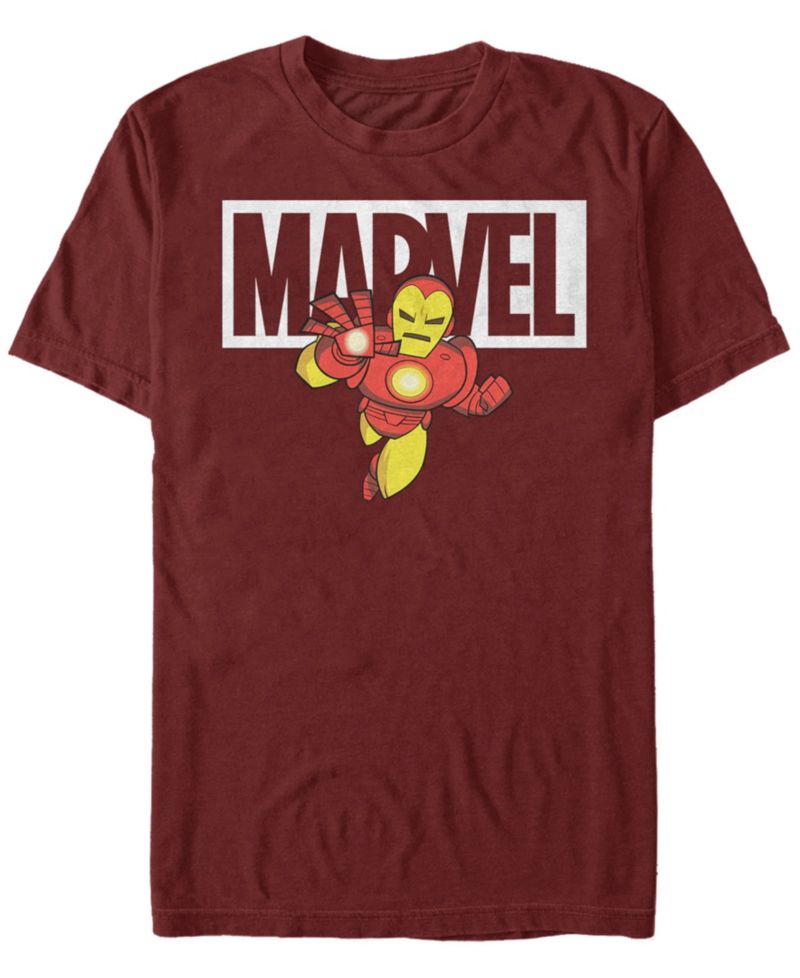 Marvel Men's Classic Iron Man Cartoon Brick Logo, Short Sleeve T-Shirt