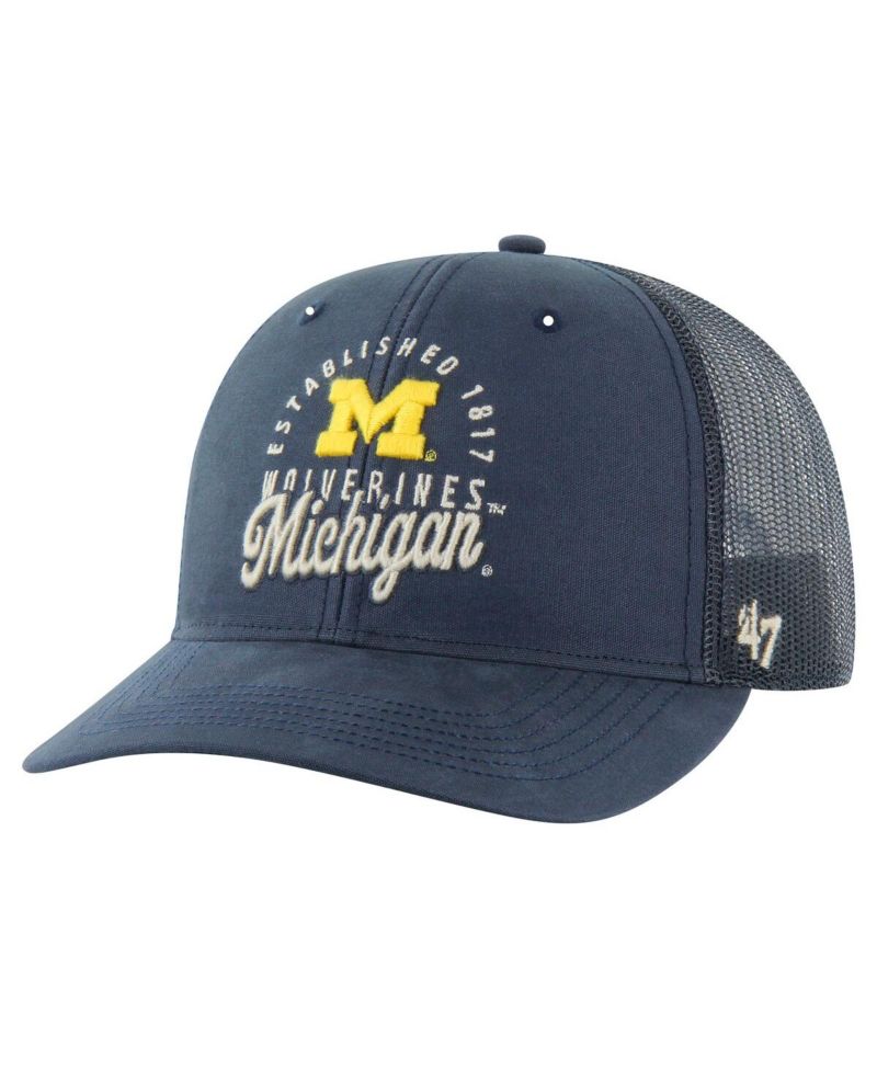 Men's Navy Michigan Wolverines Pitstop Trucker Adjustable Hat
